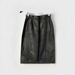 Amati Skirt‎ Women 5/6 Black Leather Pencil Midi High Waisted Vintage Minimalist